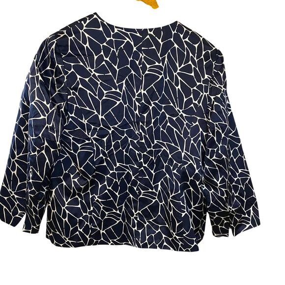 Pendleton Silk Cotton Navy White Abstract Print Blazer Jacket Size 8 - Picture 3 of 11